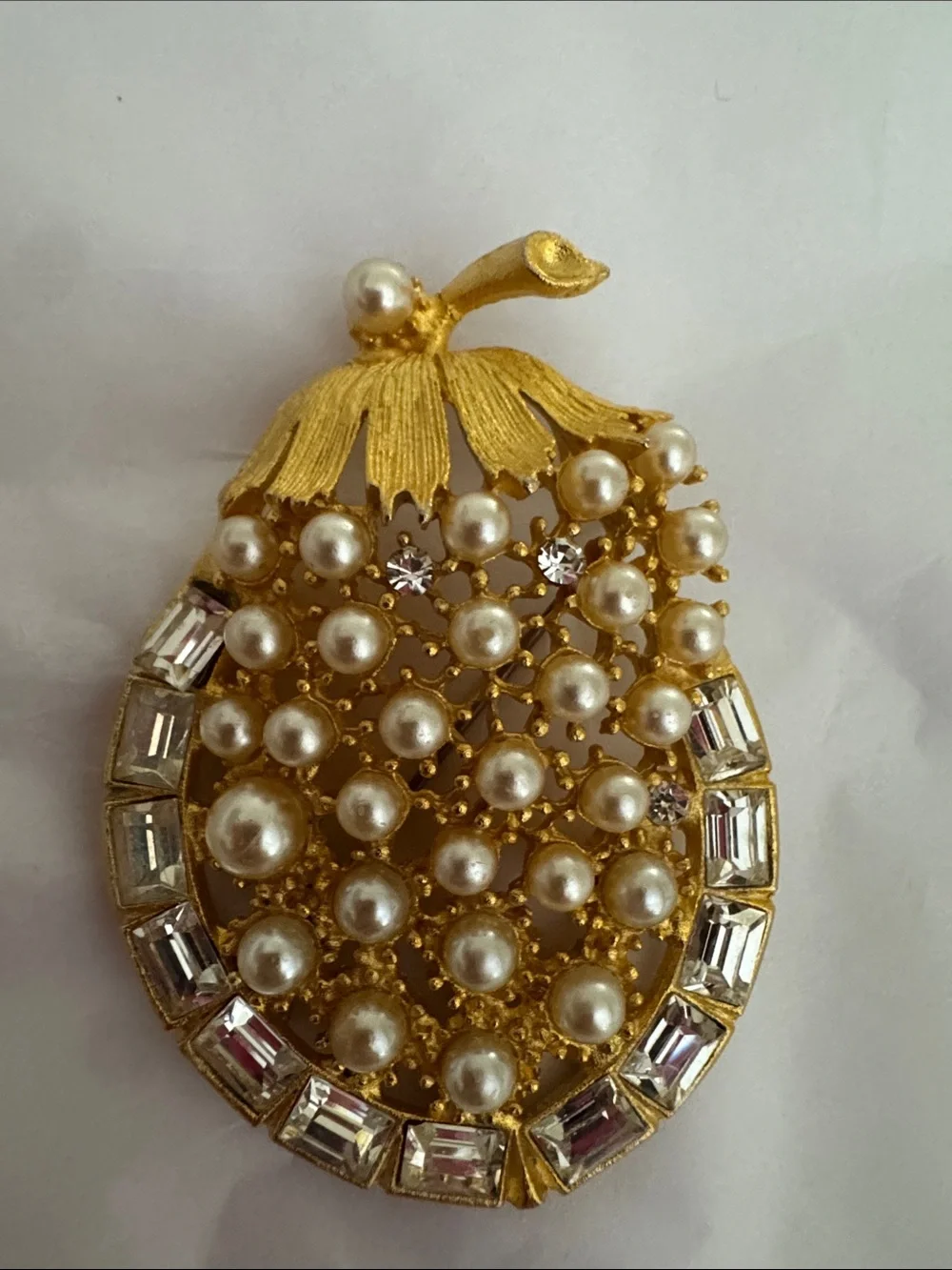 Top Gold Pearl and Crystal Pineapple Brooch - Women Jewelry